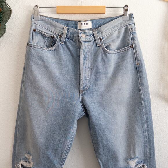 Agolde Riley High Rise Straight Cropped Distressed Organic Cotton Jeans Size 28 - Picture 5 of 11